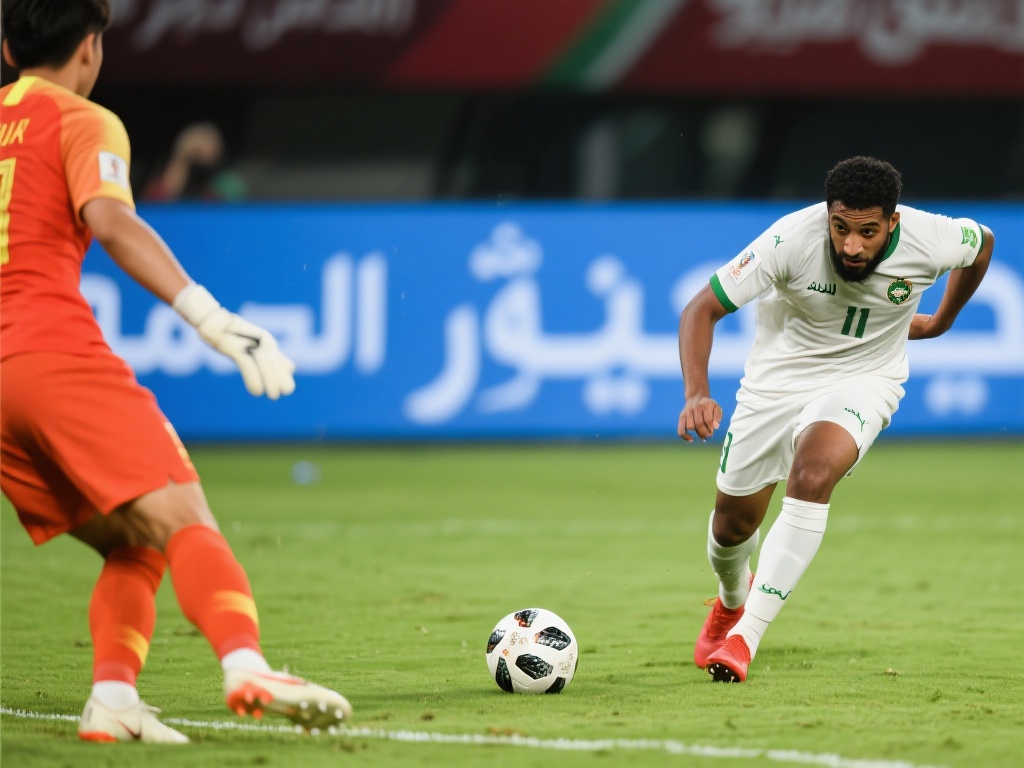 到了比赛尾声，沙特队抓住中国队防线的一次