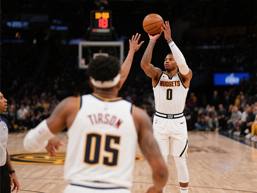 威少精准长传助攻亨特-泰森三分命中,掘金缩小分差至4分 这一记由威少发起、泰森完成的精彩三分,不